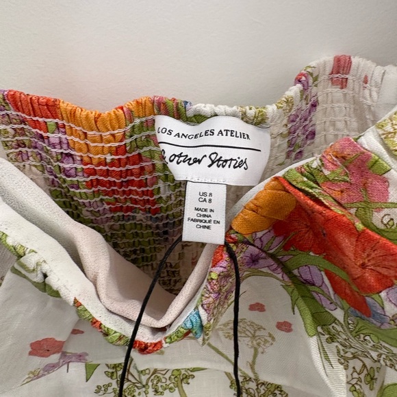 & Other Stories Floral Ruffle Linen Midi Dress Size 8 - Picture 4 of 12